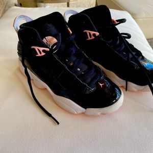 Black with pink Jordan sneakers size 2.5Y